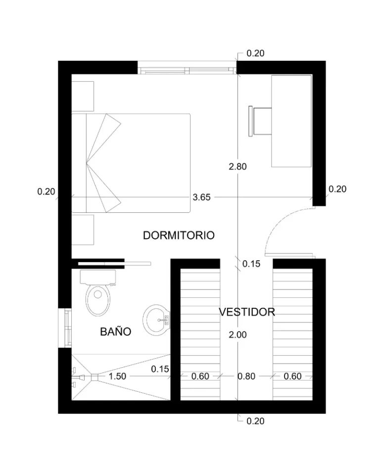 PLANO DE DORMITORIO CON BAÑO Y VESTIDOR - Imagen destacada