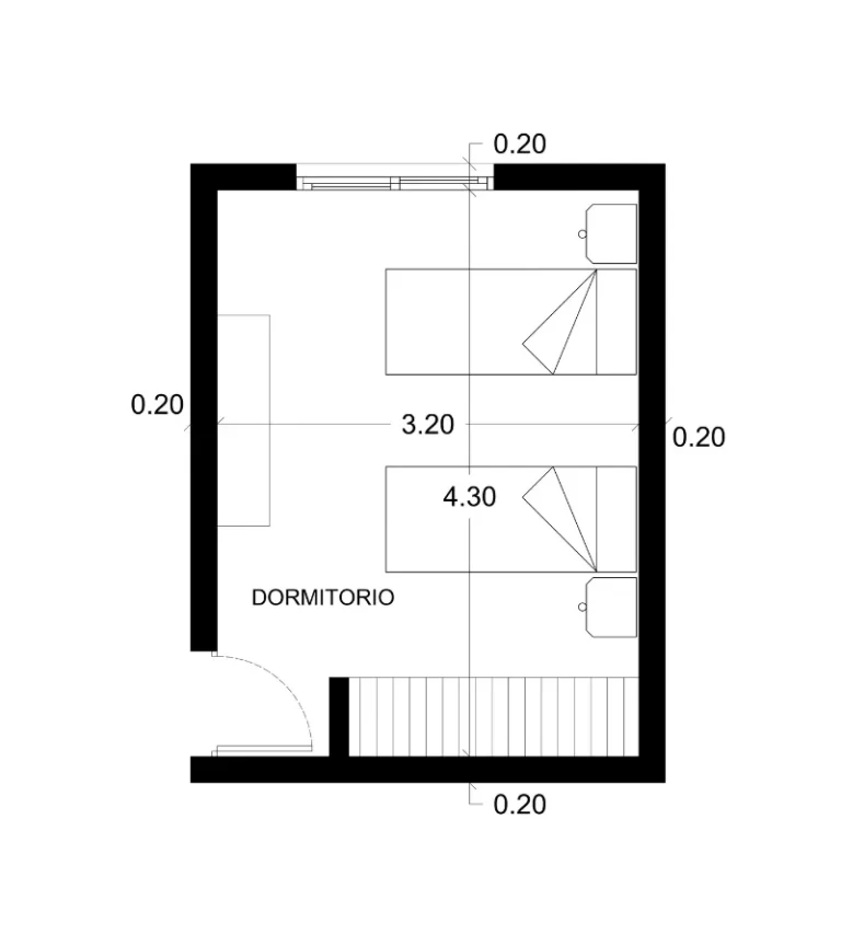 PLANO DE DORMITORIO DE 3.20m x 4.30m - Imagen destacada