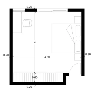 PLANO DE DORMITORIO DE 4m x 4.50m - Imagen destacada