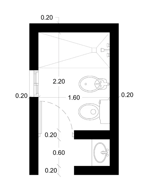 Imagen de plano de baño con antebaño de 1.6mx2.2m