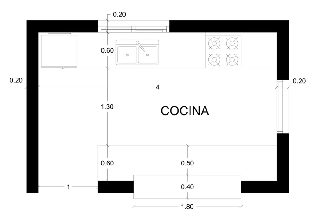 PLANO DE COCINA DE 2.50m x 4m - Imagen destacada