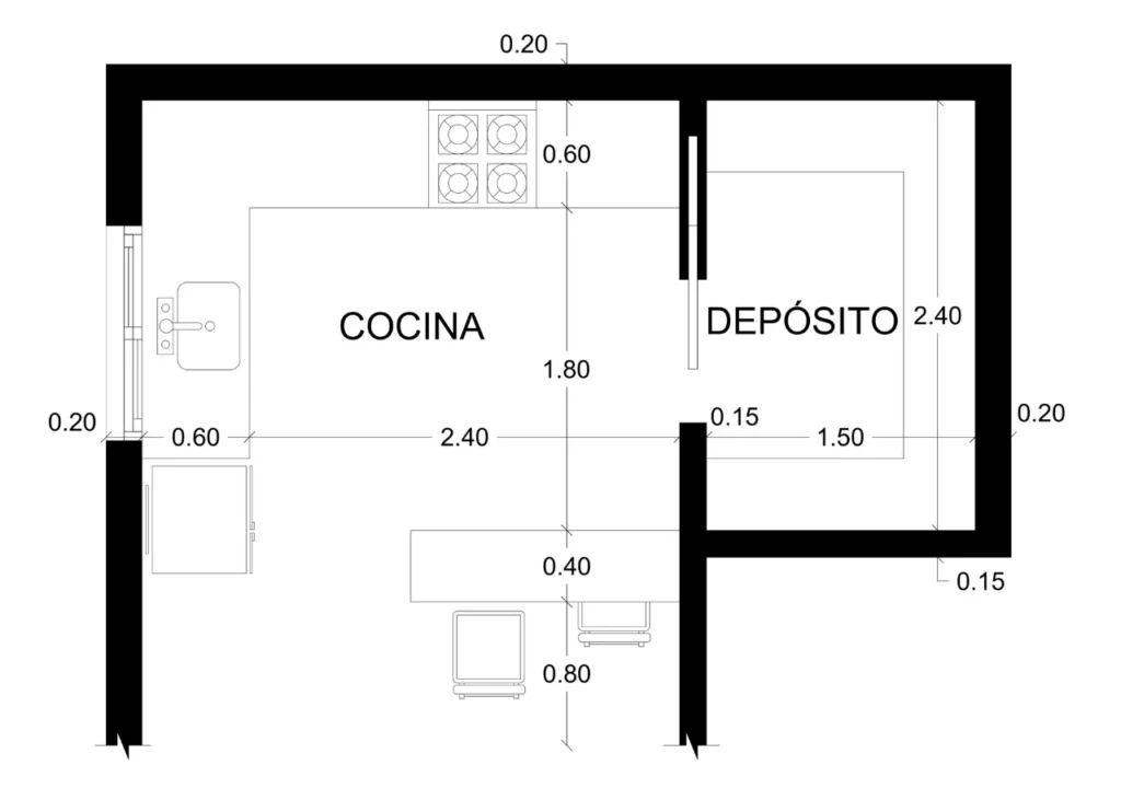 PLANO DE COCINA CON DESAYUNADOR Y DEPÓSITO - Imagen destacada